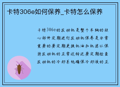 卡特306e如何保养_卡特怎么保养